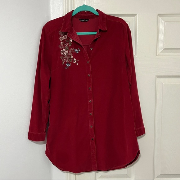 LC WALKIKI corduroy Floral Embroidery Button Front Shirt, size 40 (Large) - Picture 2 of 5
